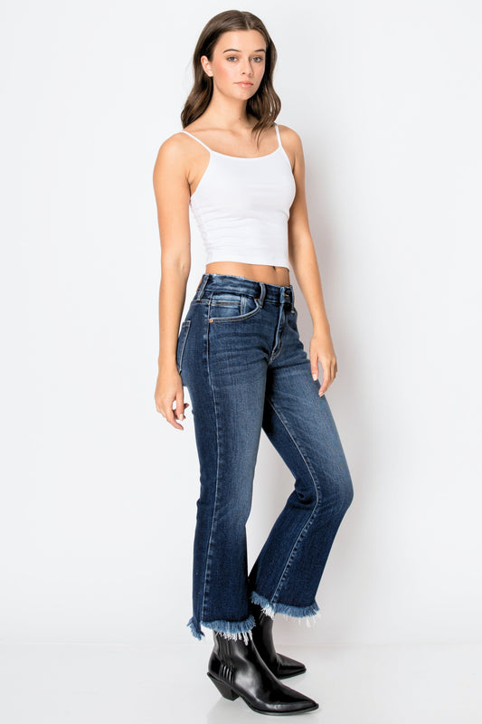 Eco Friendly Corset High Rise Crop Flare Jeans (dark Wash) in 3 (25) view 2 - High-Waisted - Eco Friendly Jeans Brands