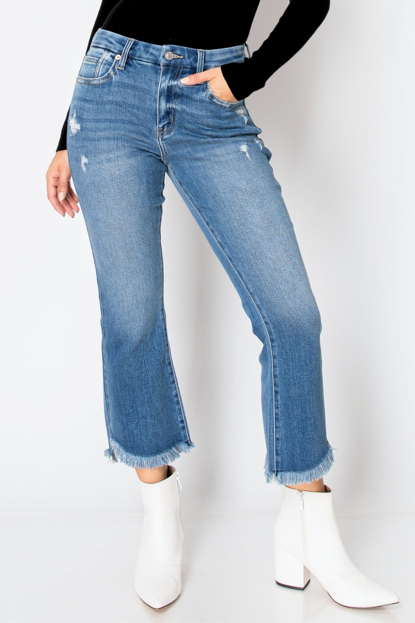Eco Friendly Corset High Rise Crop Flare Jeans (medium Wash) in 3 (25) view 2 - High-Waisted - Eco Friendly Jeans Brands