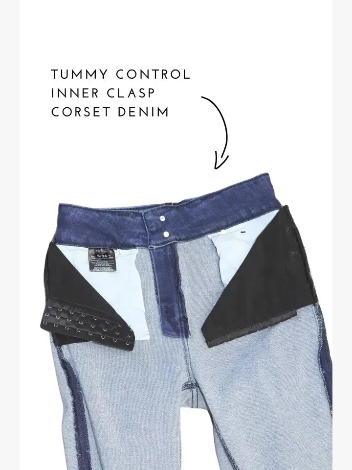 Eco Friendly Corset High Rise Crop Flare Jeans (medium Wash) - MeeeShop Women's Fashion