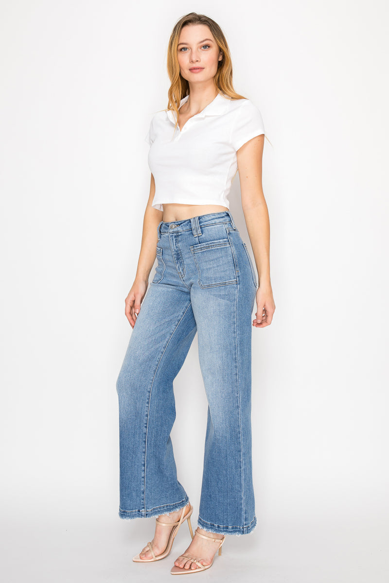 eco friendly fabric Eco Friendly Fabric High Rise Slim Palazzo Jeans view 17 (bottom) - shop at us.meeeshop
