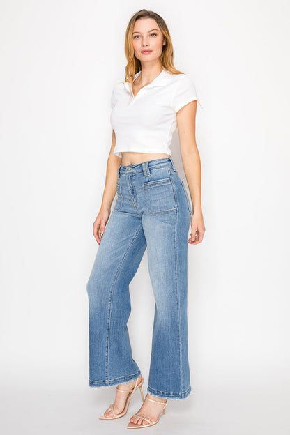 eco friendly fabric Eco Friendly Fabric High Rise Slim Palazzo Jeans view 17 (bottom) - shop at us.meeeshop