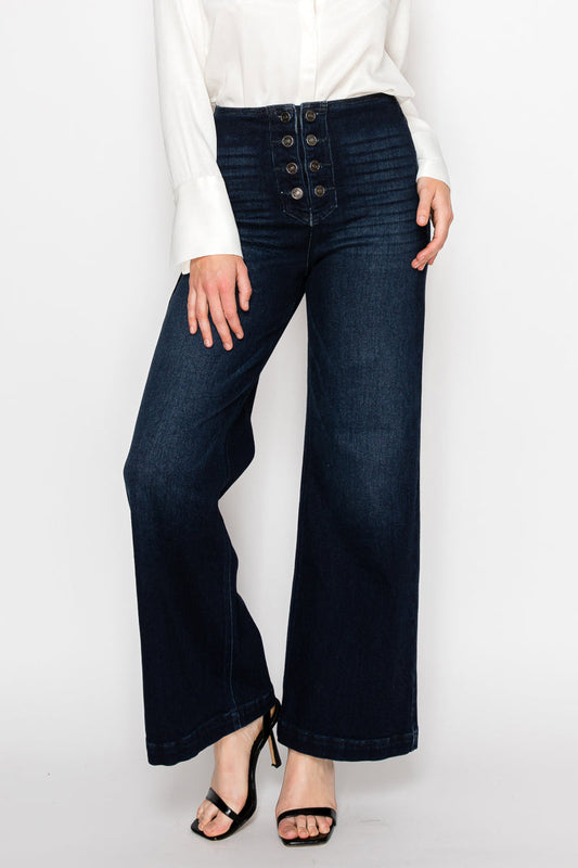 Eco Friendly Ultra High Rise Slim Palazzo Sailor Jeans in 3 (25) view 2 - High-Waisted - Eco Friendly Jeans Brands