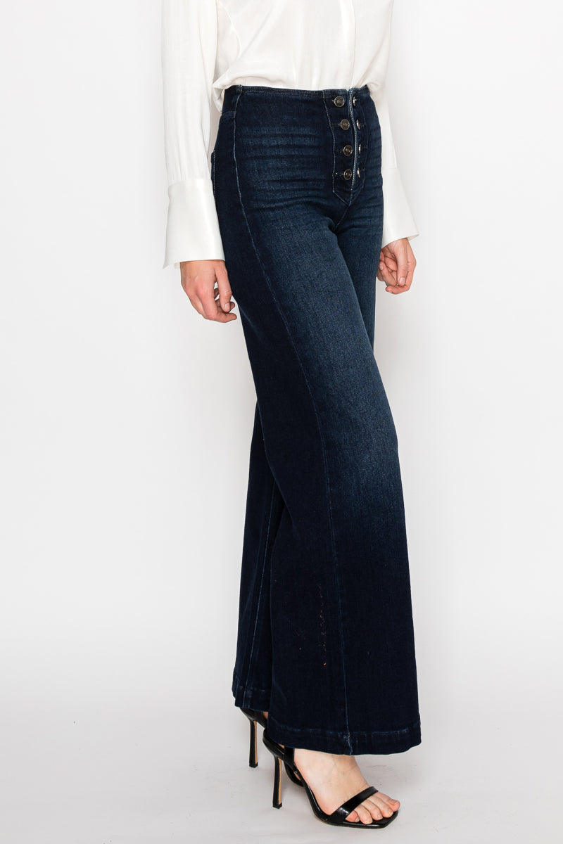 Eco Friendly Ultra High Rise Slim Palazzo Sailor Jeans in 5 (26) view 3 - High-Waisted - Eco Friendly Jeans Brands