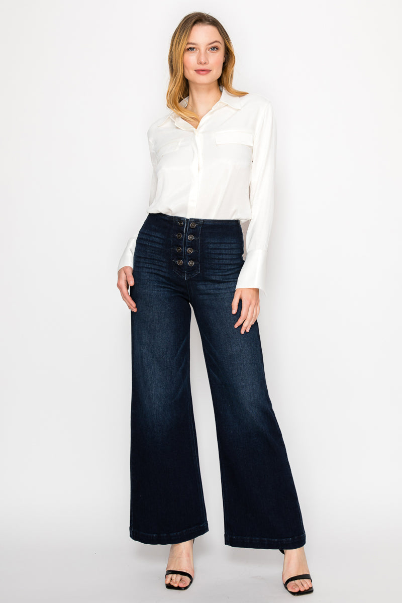 Eco Friendly Ultra High Rise Slim Palazzo Sailor Jeans in 9 (28) view 5 - High-Waisted - Eco Friendly Jeans Brands