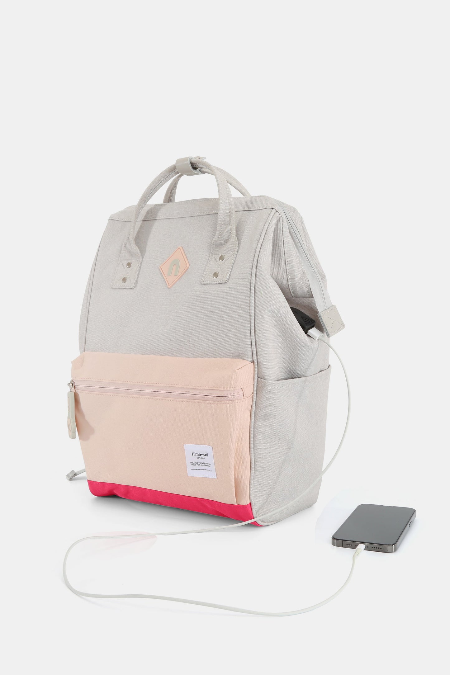 Himawari Contrast Waterproof Backpack Bag with External USB Port - us.meeeshop