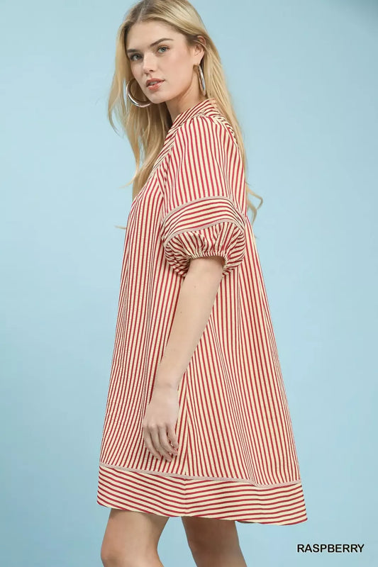 Umgee Striped Puff Sleeve Shift Dress (women's dresses) view 2 - shop at us.meeeshop