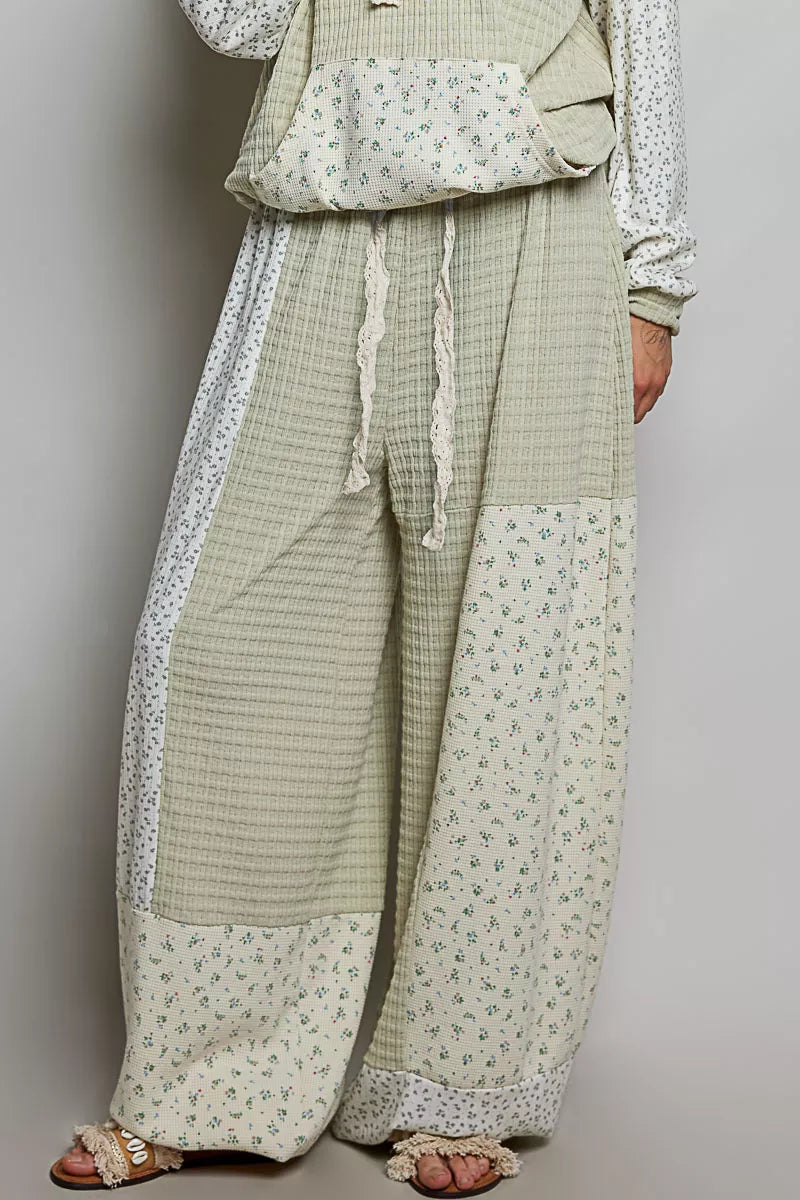 pol patchwork mixed POL Patchwork Mixed Knit Wide Leg Pants SAGE MULTI (bottom) - shop at us.meeeshop
