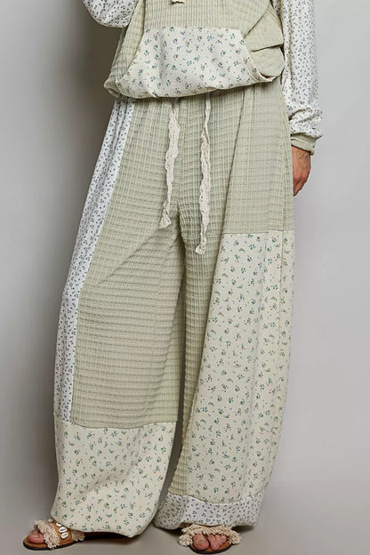 pol patchwork mixed POL Patchwork Mixed Knit Wide Leg Pants SAGE MULTI (bottom) - shop at us.meeeshop