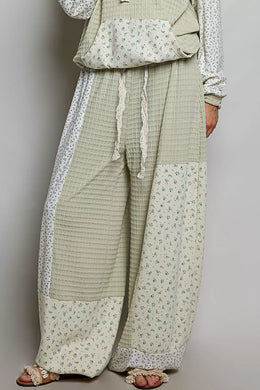 POL Patchwork Mixed Knit Wide Leg Pants