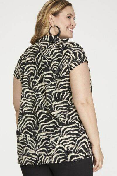 She + Sky Printed Button Down Cap Sleeve Shirt Plus Size - us.meeeshop