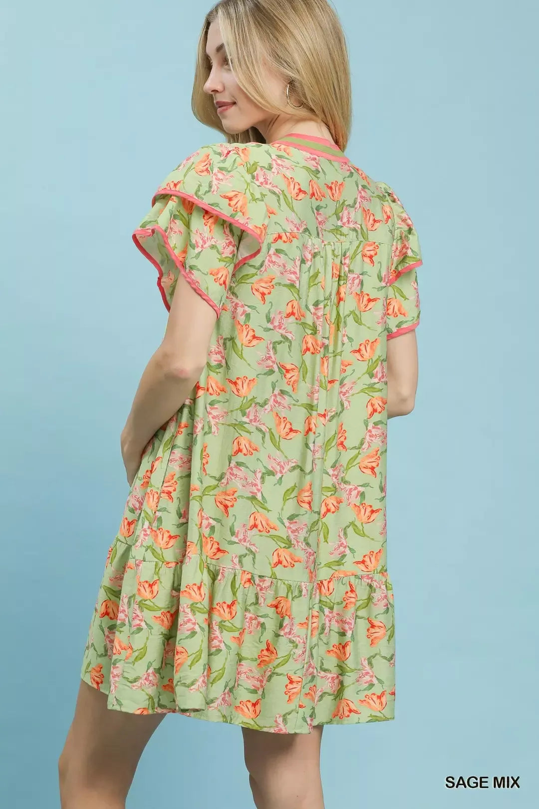 umgee floral flutter Umgee Floral Flutter Sleeve Tiered Dress view 3 (dress) - shop at us.meeeshop