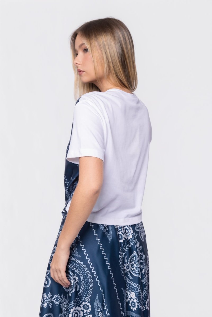 Edie Top (white/navy Pattern) L view 4 (top) - pattern top, navy pattern top - shop at us.meeeshop
