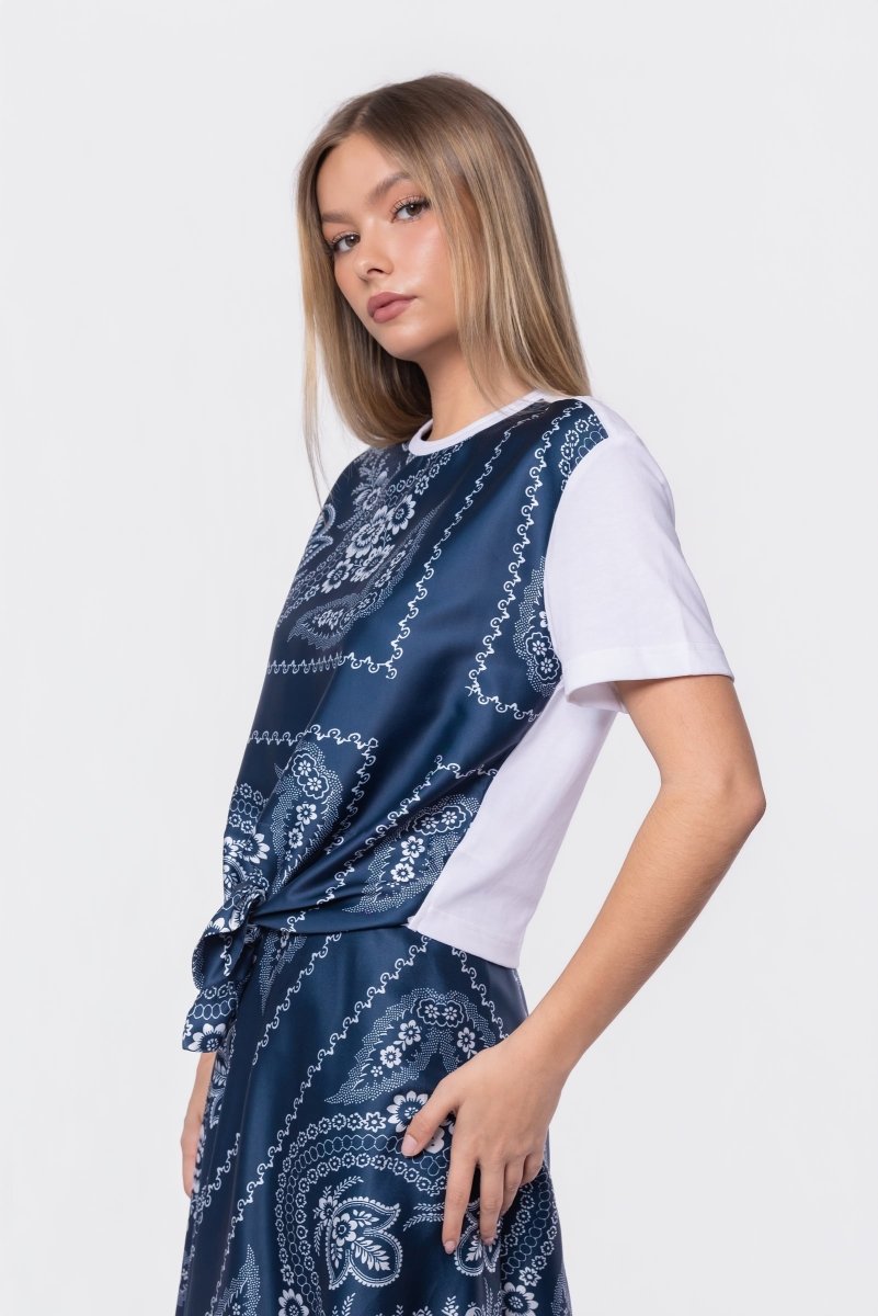 Edie Top (white/navy Pattern) M view 3 (top) - pattern top, navy pattern top - shop at us.meeeshop