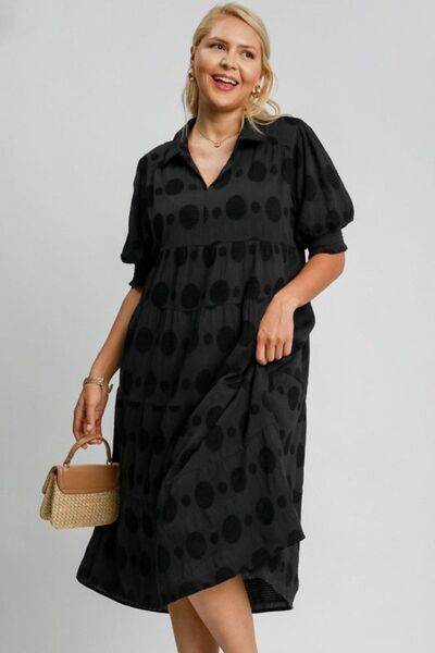 Umgee Swiss Dot Jacquard Tiered Midi Dress Plus Size - us.meeeshop