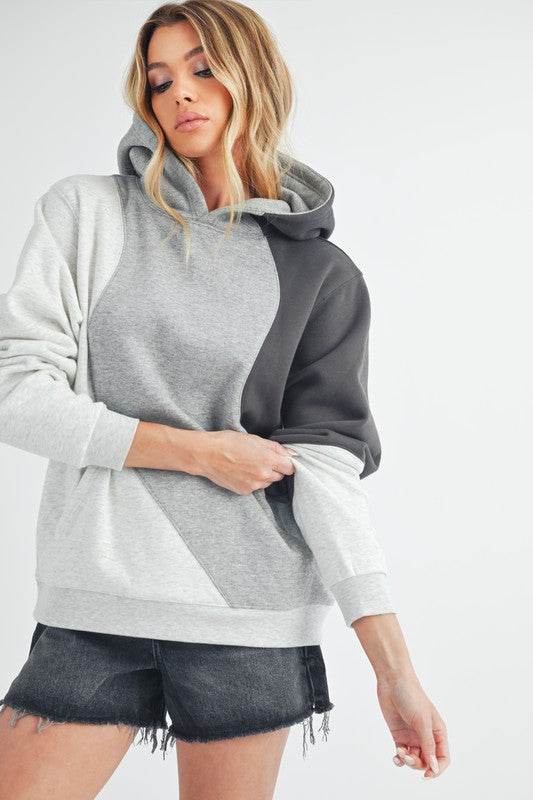 Aemi + Co Color Block Hoodie with Kangaroo Pocket in Gray - us.meeeshop