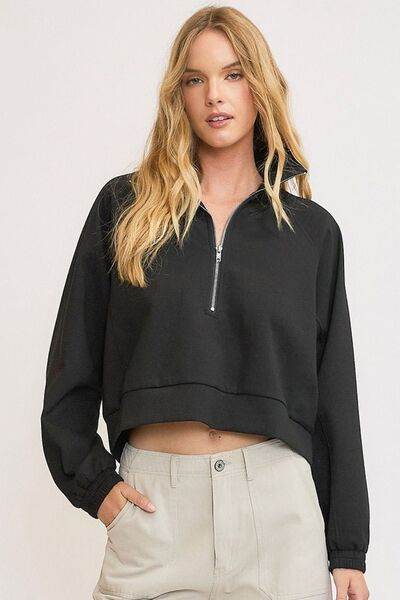 Umgee Half Zip Cropped Sweatshirt Plus Size - us.meeeshop