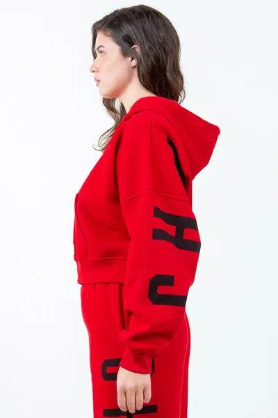 American Bazi Letter Graphic Long Sleeve Drawstring Cropped Hoodie - us.meeeshop