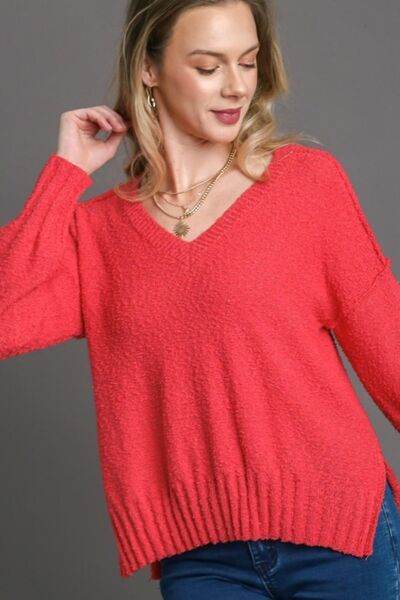 Umgee Dropped Shoulder Side Slit Sweater Plus Size - us.meeeshop