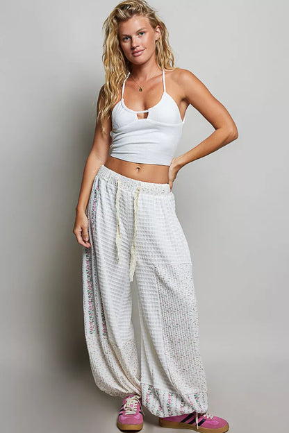 pol patchwork mixed Pol Patchwork Mixed Knit Wide Leg Pants view 5 (bottom) - shop at us.meeeshop