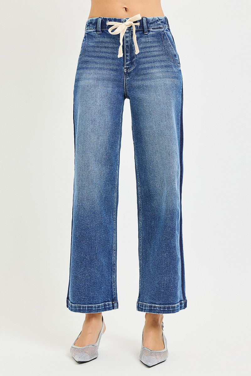 RISEN Elastic Band High Rise Cropped Wide Jeans us.meeeshop -  Pants