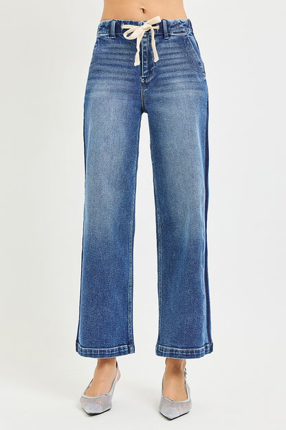 RISEN Elastic Band High Rise Cropped Wide Jeans us.meeeshop -  Pants
