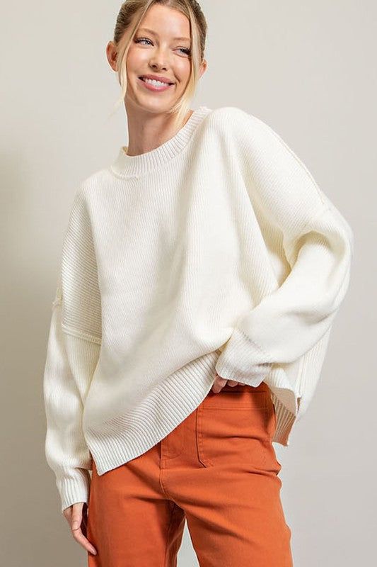 eesome Long Sleeve Ribbed Sweater us.meeeshop - 