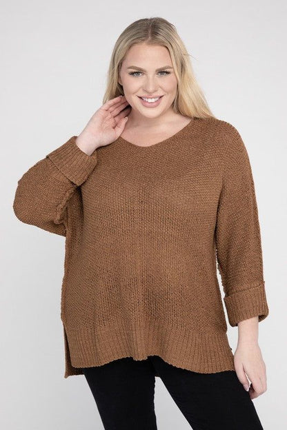 eesome Plus Size Crew Neck Knit Sweater us.meeeshop - 