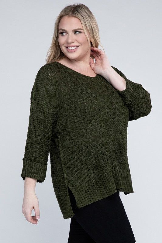 eesome Plus Size Crew Neck Knit Sweater us.meeeshop - Shirts & Tops