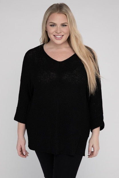 eesome Plus Size Crew Neck Knit Sweater us.meeeshop - 