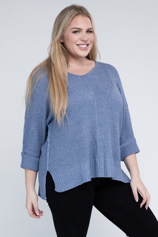 eesome Plus Size Crew Neck Knit Sweater us.meeeshop - 