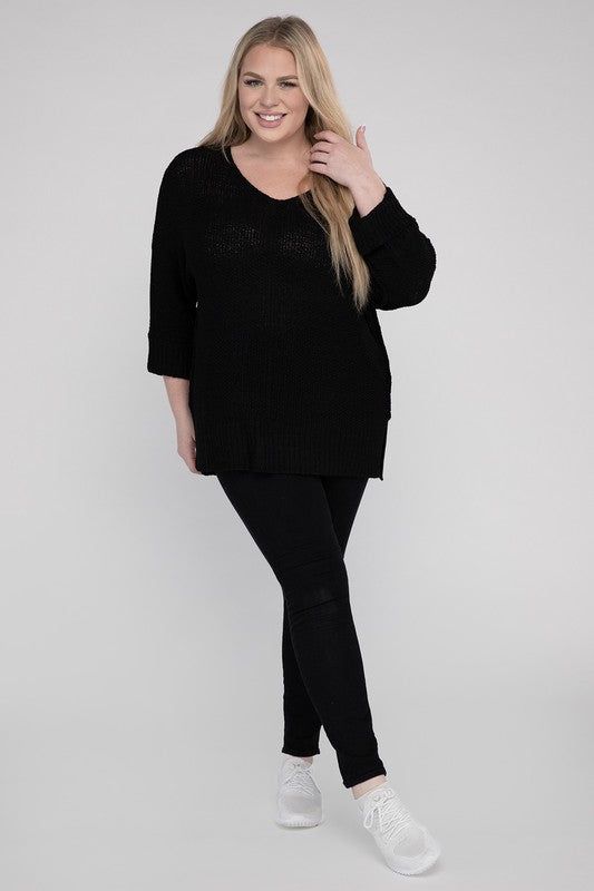 eesome Plus Size Crew Neck Knit Sweater us.meeeshop - 