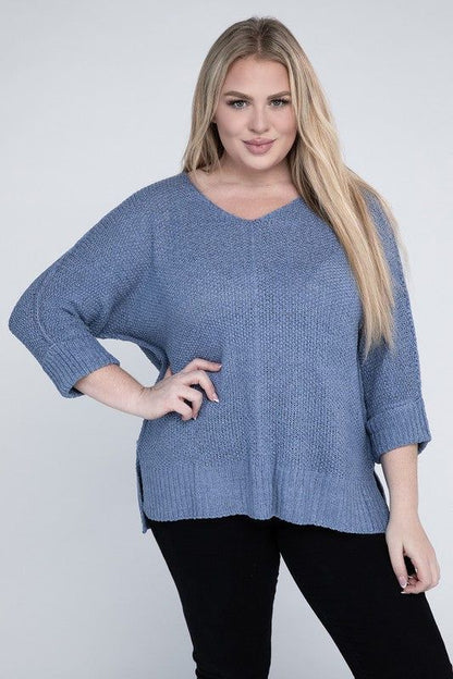 eesome Plus Size Crew Neck Knit Sweater us.meeeshop - 