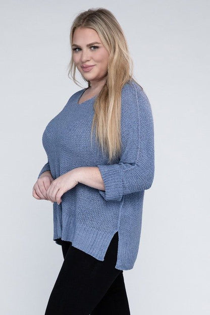 eesome Plus Size Crew Neck Knit Sweater us.meeeshop - 