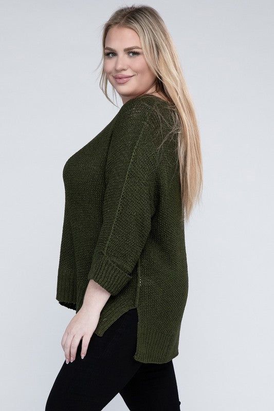 eesome Plus Size Crew Neck Knit Sweater us.meeeshop - 