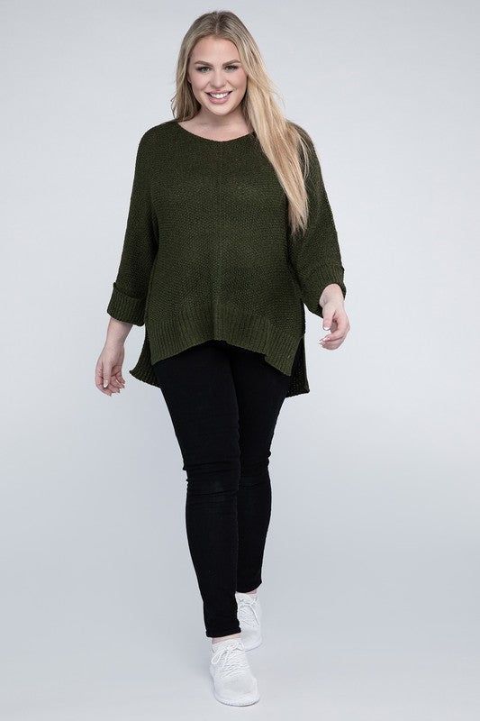 eesome Plus Size Crew Neck Knit Sweater us.meeeshop - 