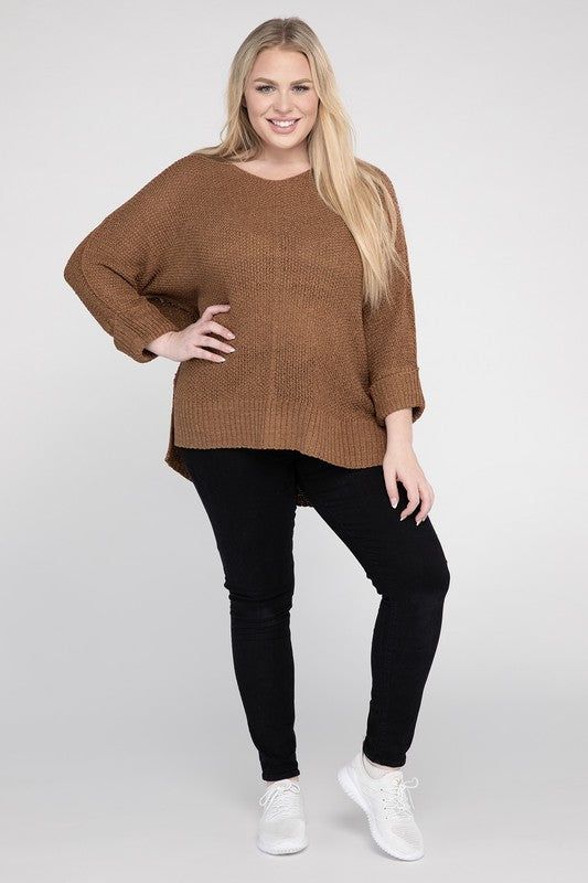 eesome Plus Size Crew Neck Knit Sweater us.meeeshop - 