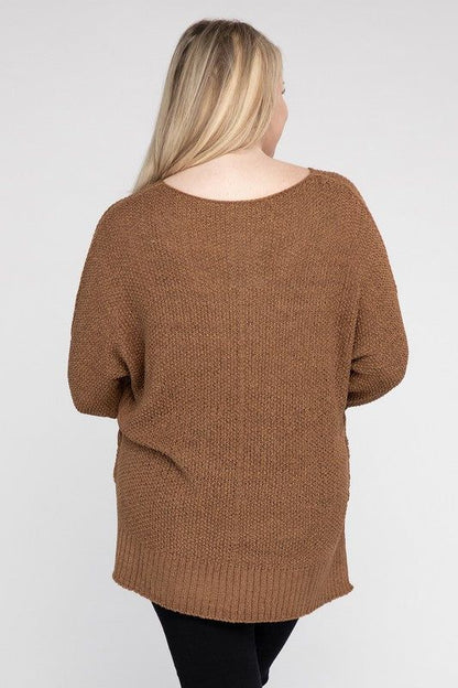 eesome Plus Size Crew Neck Knit Sweater us.meeeshop - 