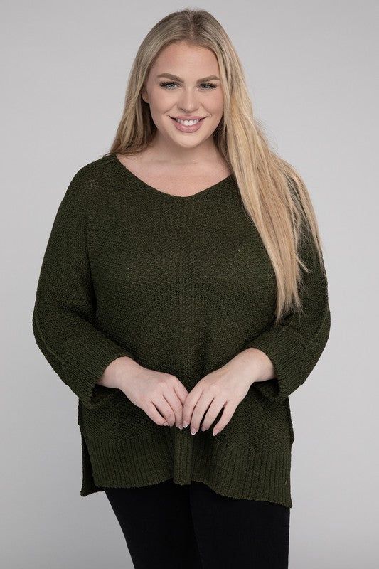 eesome Plus Size Crew Neck Knit Sweater us.meeeshop - 