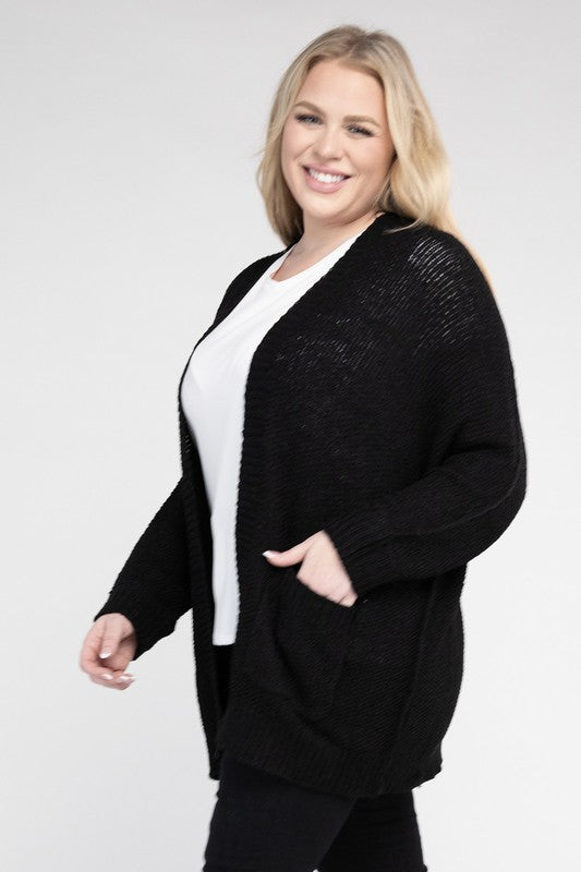 eesome Plus Size Ribbed Knit Open Front Cardigan | us.meeeshop