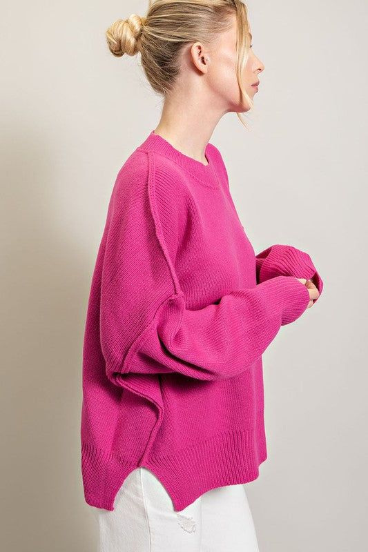 eesome Long Sleeve Ribbed Sweater - us.meeeshop