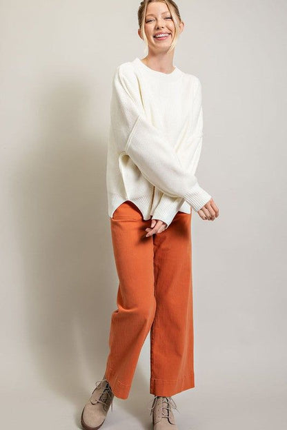 eesome Long Sleeve Ribbed Sweater - us.meeeshop