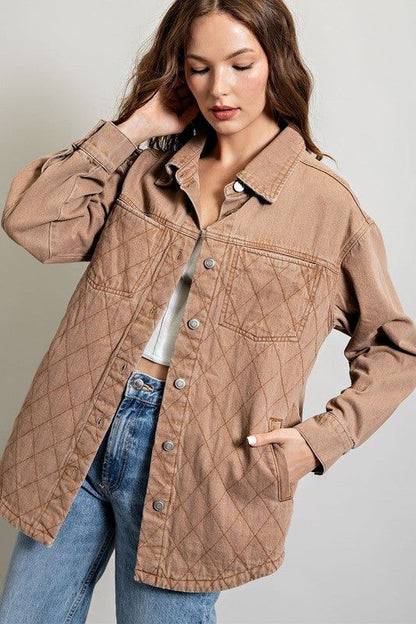 Women's eesome Quilted Button Down Jacket - us.meeeshop