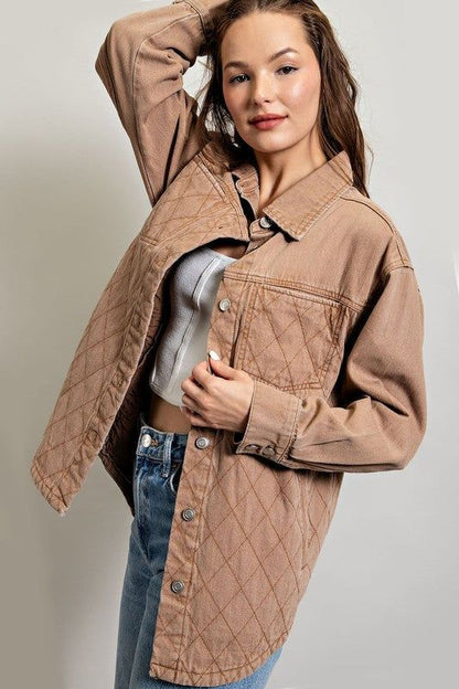 Women's eesome Quilted Button Down Jacket - us.meeeshop