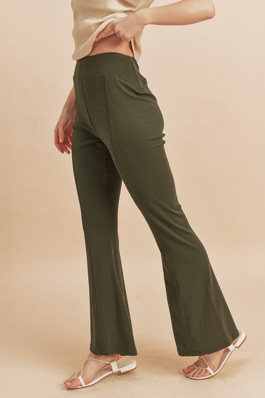 Aemi + Co High Waist Flare Pants in Army Green - us.meeeshop