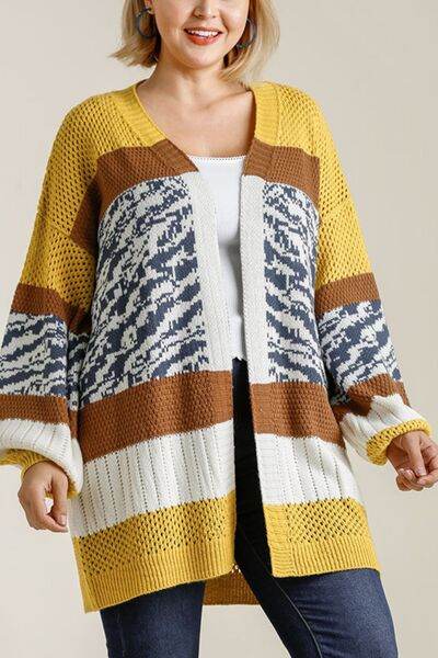 Umgee Color Block Open Front Longline Cardigan Plus Size - us.meeeshop