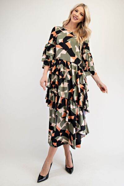 Celeste Printed Asymmetrical Ruffle Midi Dress Plus Size - us.meeeshop