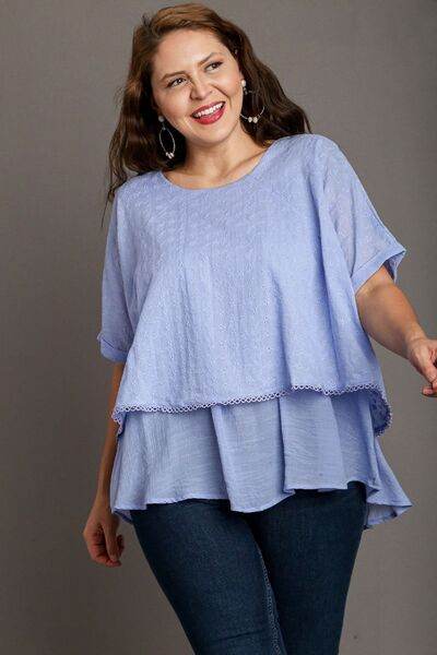 Umgee Eyelet Layered Short Sleeve Blouse Plus Size - us.meeeshop