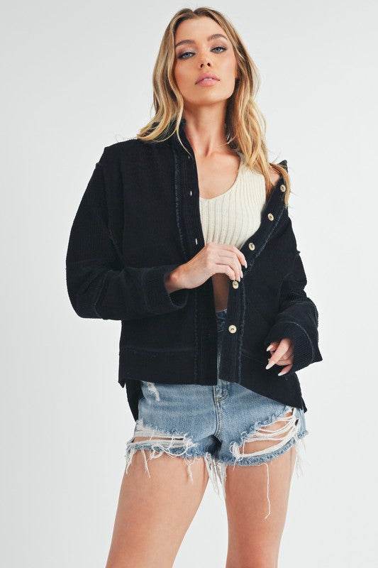 Aemi + Co Side Slit Exposed Seam Button Up Corduroy Jacket - us.meeeshop