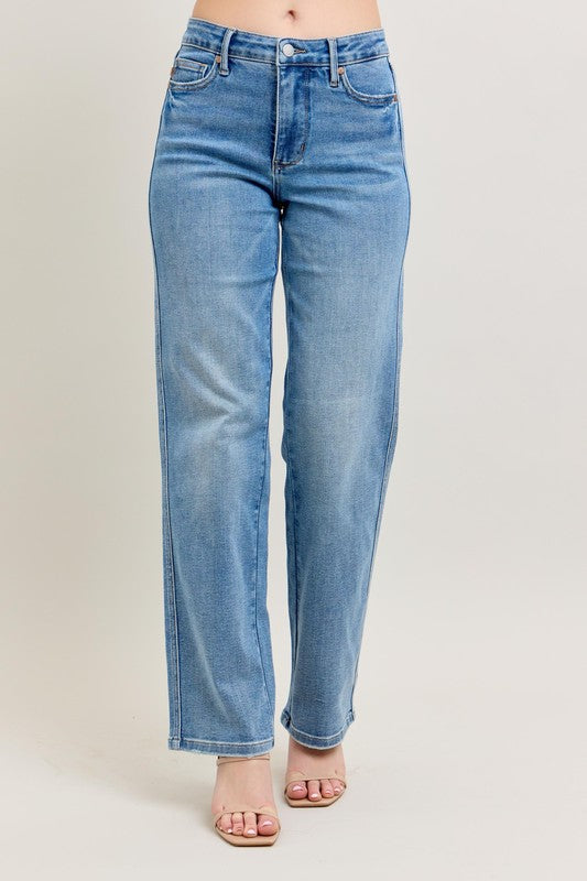 Judy Blue Full Size Tummy Control Vintage Wash Straight Jeans Plus Size - us.meeeshop