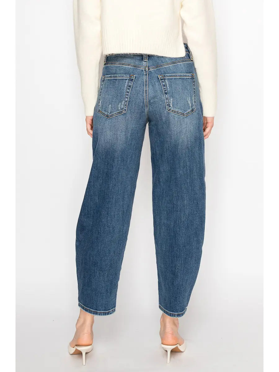 Elara Relaxed Tapered High Rise Cut Seam Detailing Barrel Jeans in 7 (27) view 4 - High-Waisted - Elara Relaxed Pants
